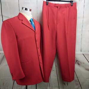 Pacelli Uomo Moda 42R 5 Button Red 2pc Suit 35x31 Pleated